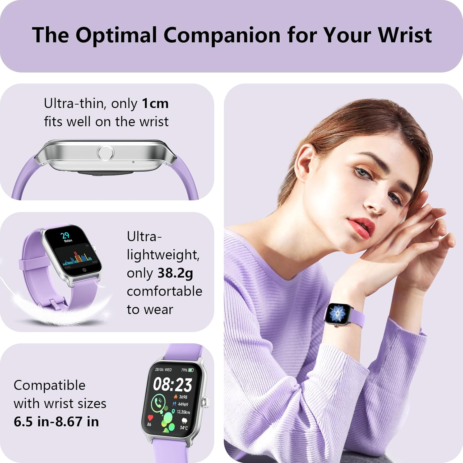 Womens Smart Watch Bluetooth Call Alexa Purple