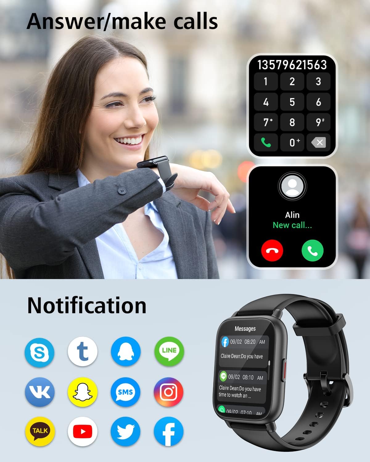 Smart Watch Bluetooth Calling Fitness Tracker HD Touch Screen
