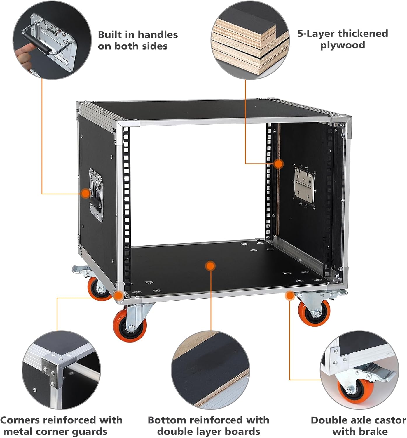 8U 19 Inch Rack Mount Storage Cabinet on Wheels Mobile Stand