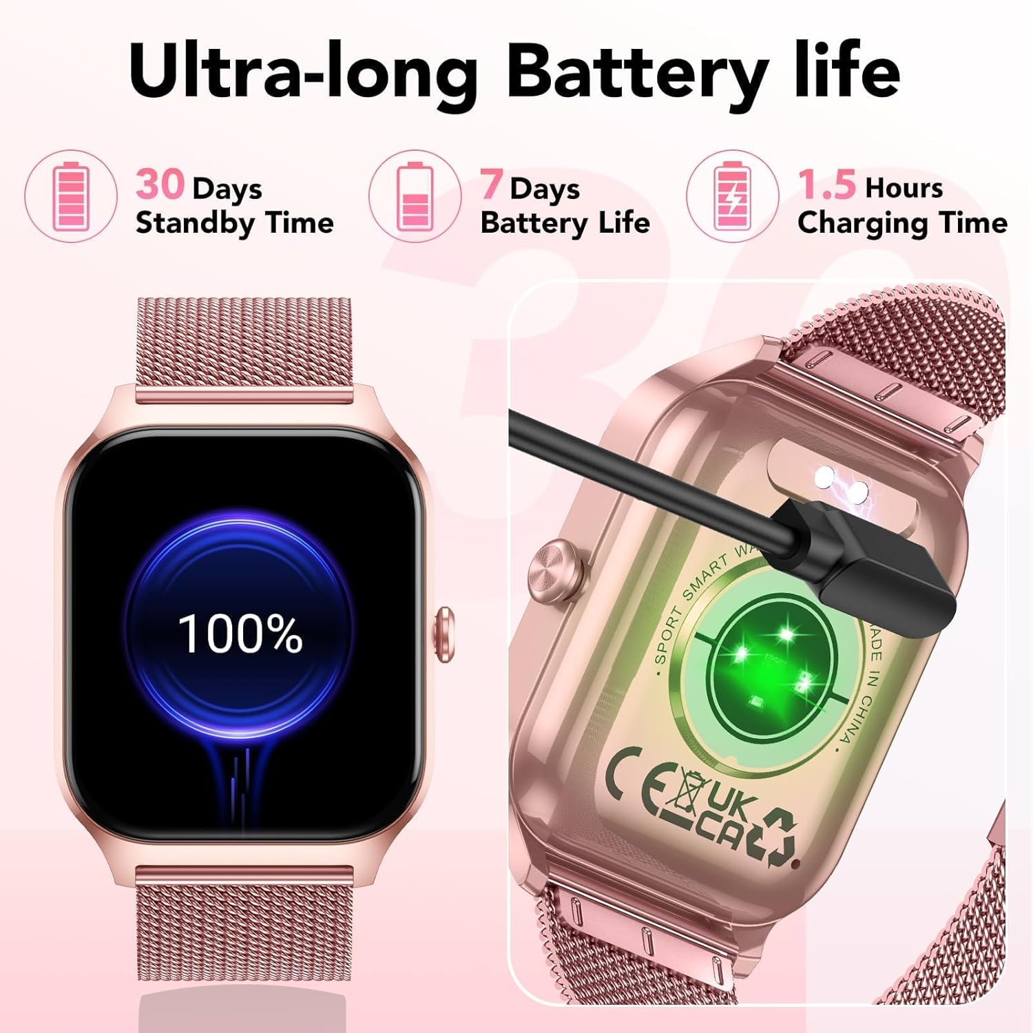 Rose Gold Women Smart Watch Call 120 Sports