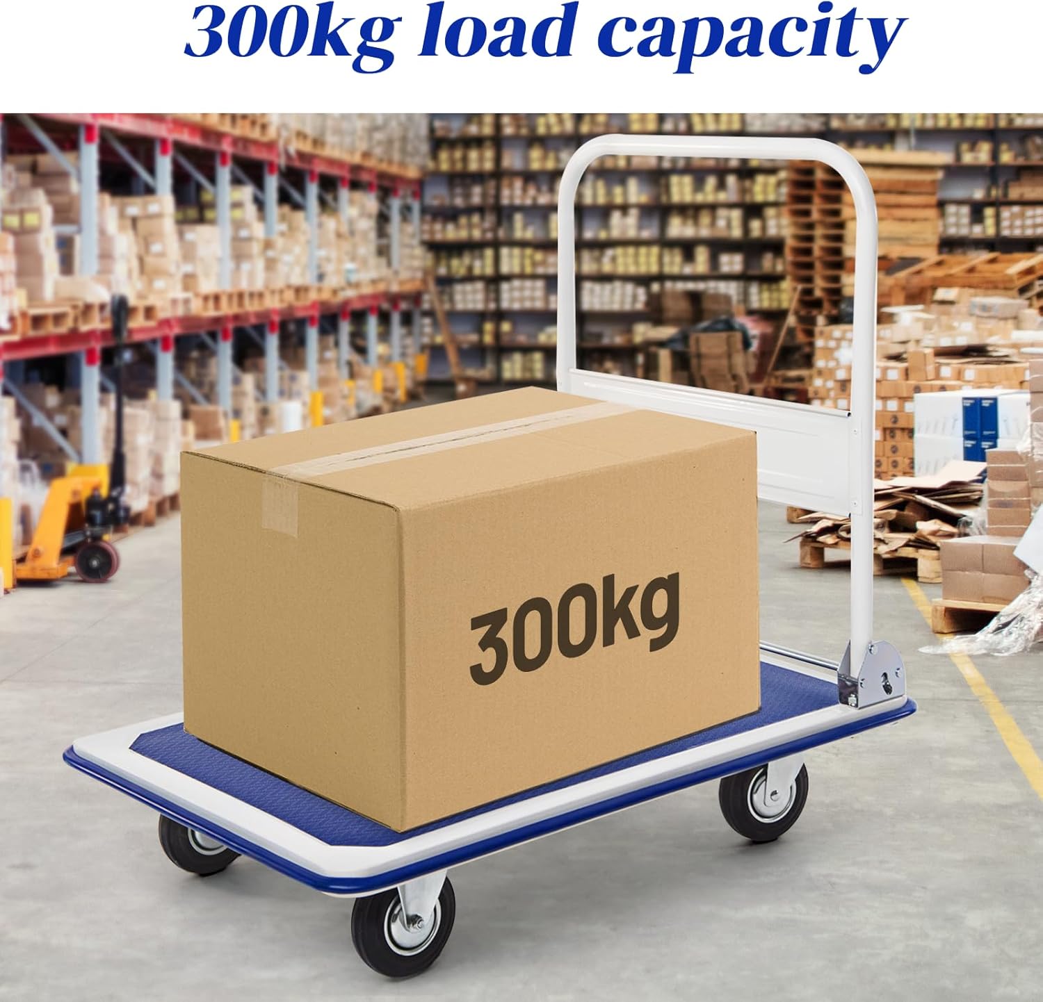 Heavy Duty Platform Trolley 300KG Flatbed Cart Blue