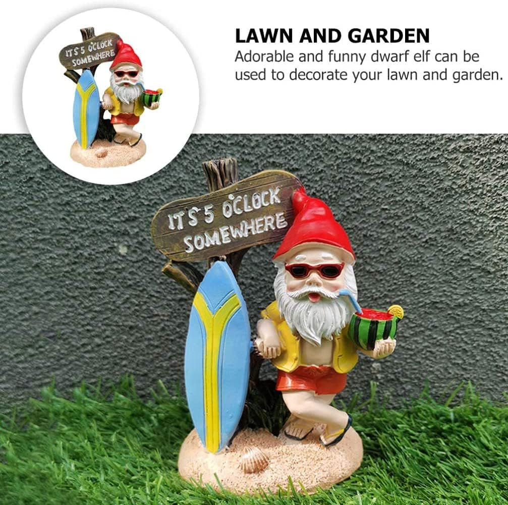 Funny Garden Gnome Statue It's 5 OClock Somewhere Resin Decor