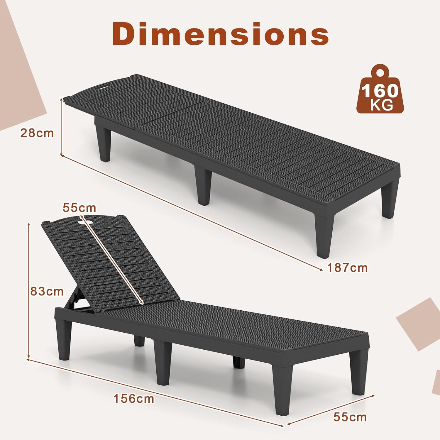 Set of 2 Rattan Style Sun Loungers Black 5 Level