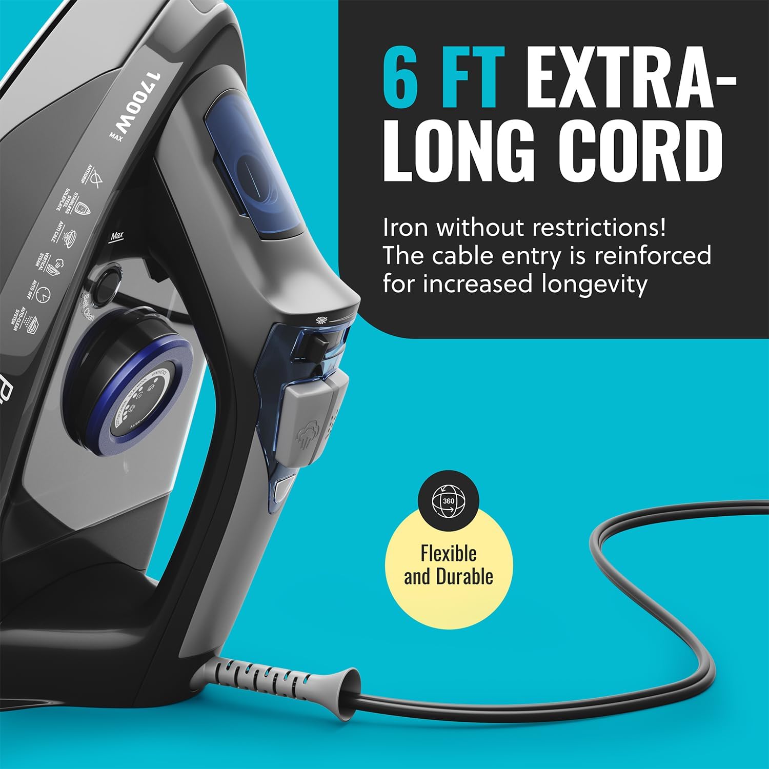 Powerful Steam Iron 3050W Stainless Soleplate Self Clean Auto Shutoff