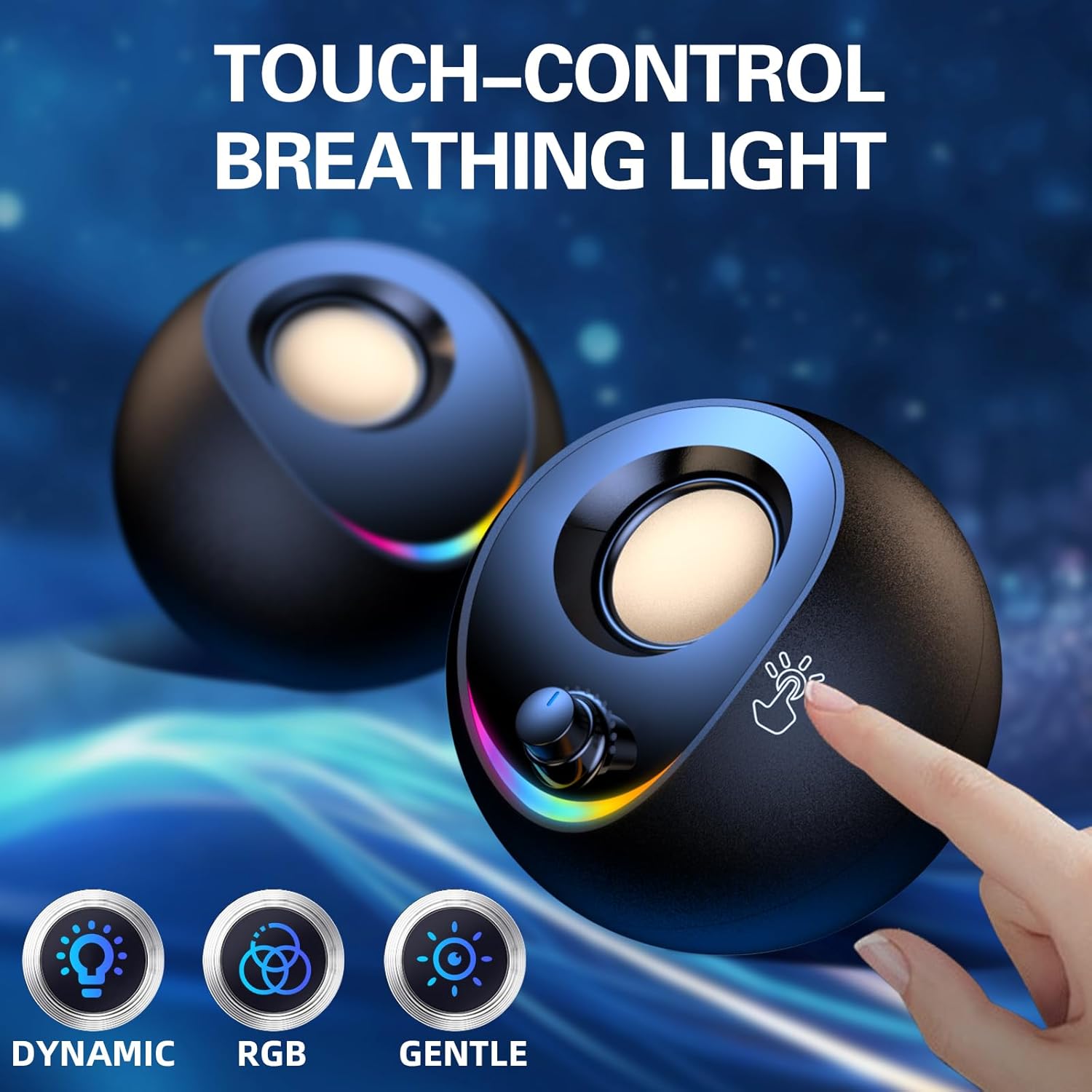 USB Powered PC Speakers Stereo Desktop AUX RGB Touch Lights