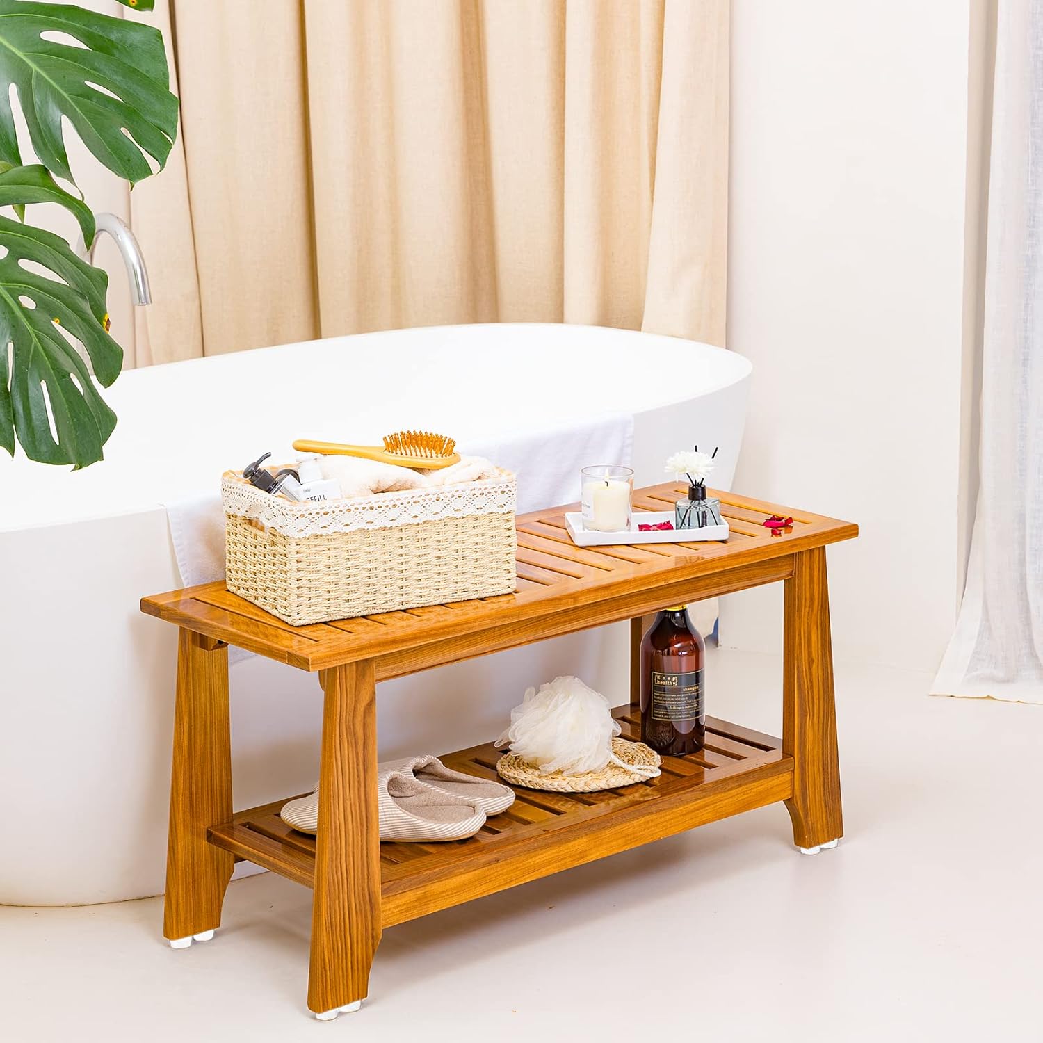 30in Teak Shower Bench Non Slip Spa Bathroom Seat