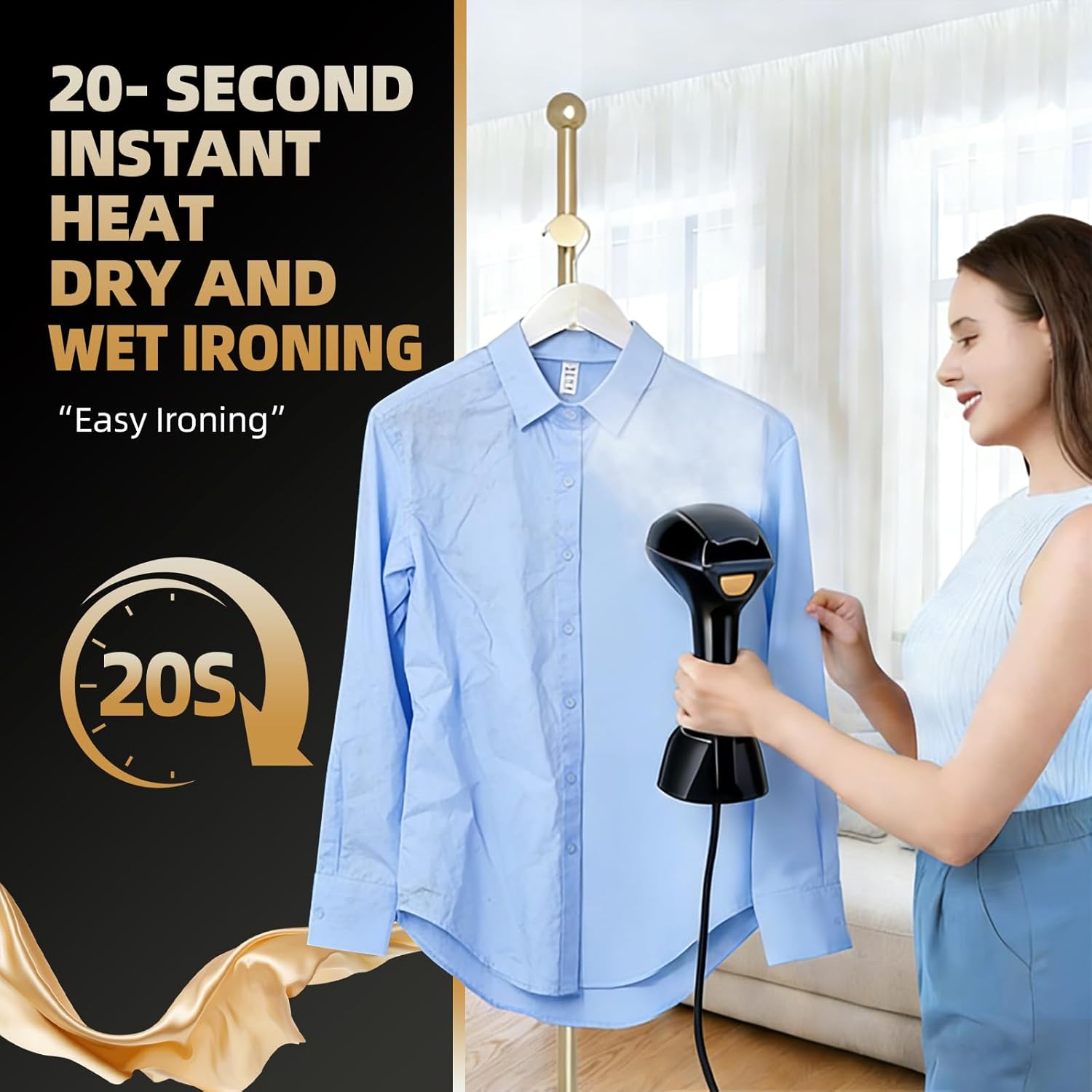 Handheld Garment Steamer 2000W 20s Heat 300ml 2in1 Iron