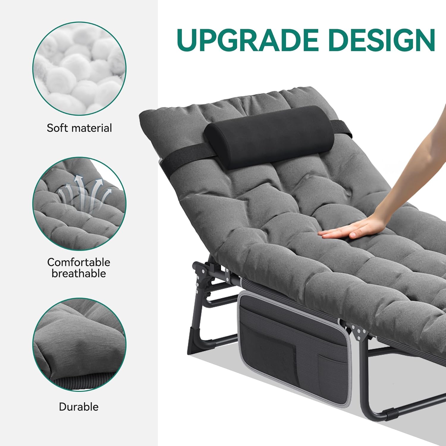 Folding Reclining Sun Lounger Bed with Cushion Grey