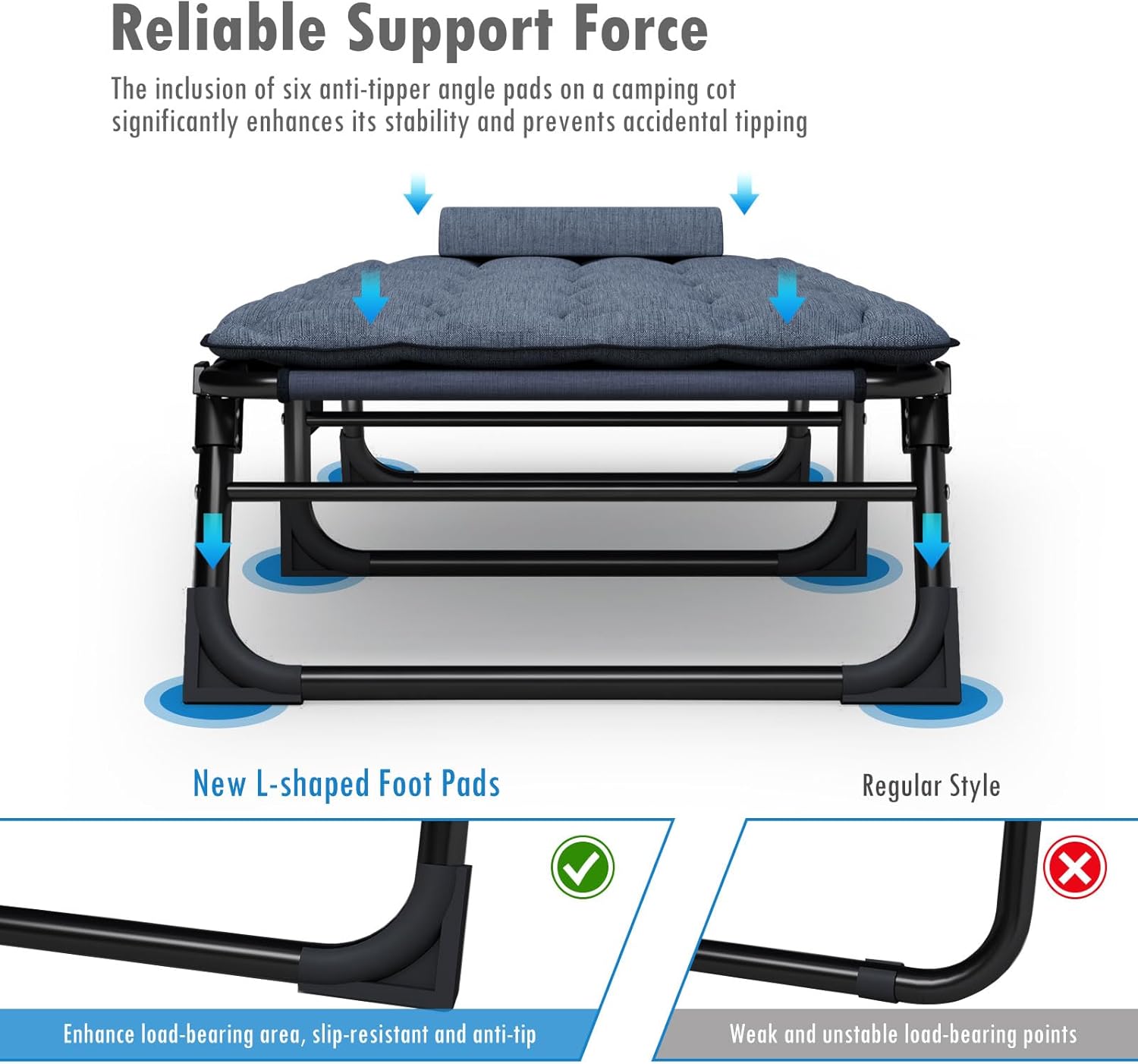 Foldable Sun Lounger Reclining Camping Bed Blue 200kg