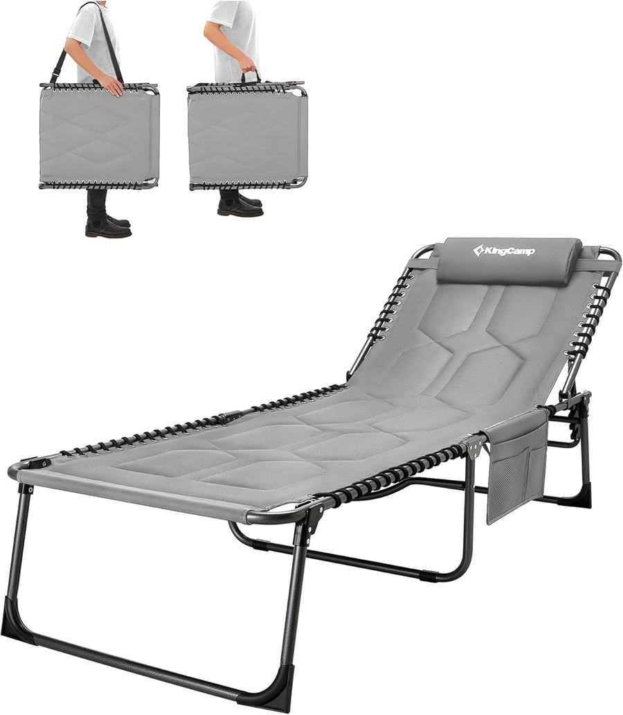 Oversized Padded Folding Sun Lounger 5 Position Grey Recliner