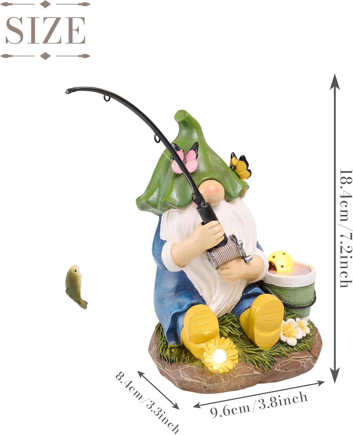 Solar Fishing Gnome Statue Garden Decor Resin Outdoor Light
