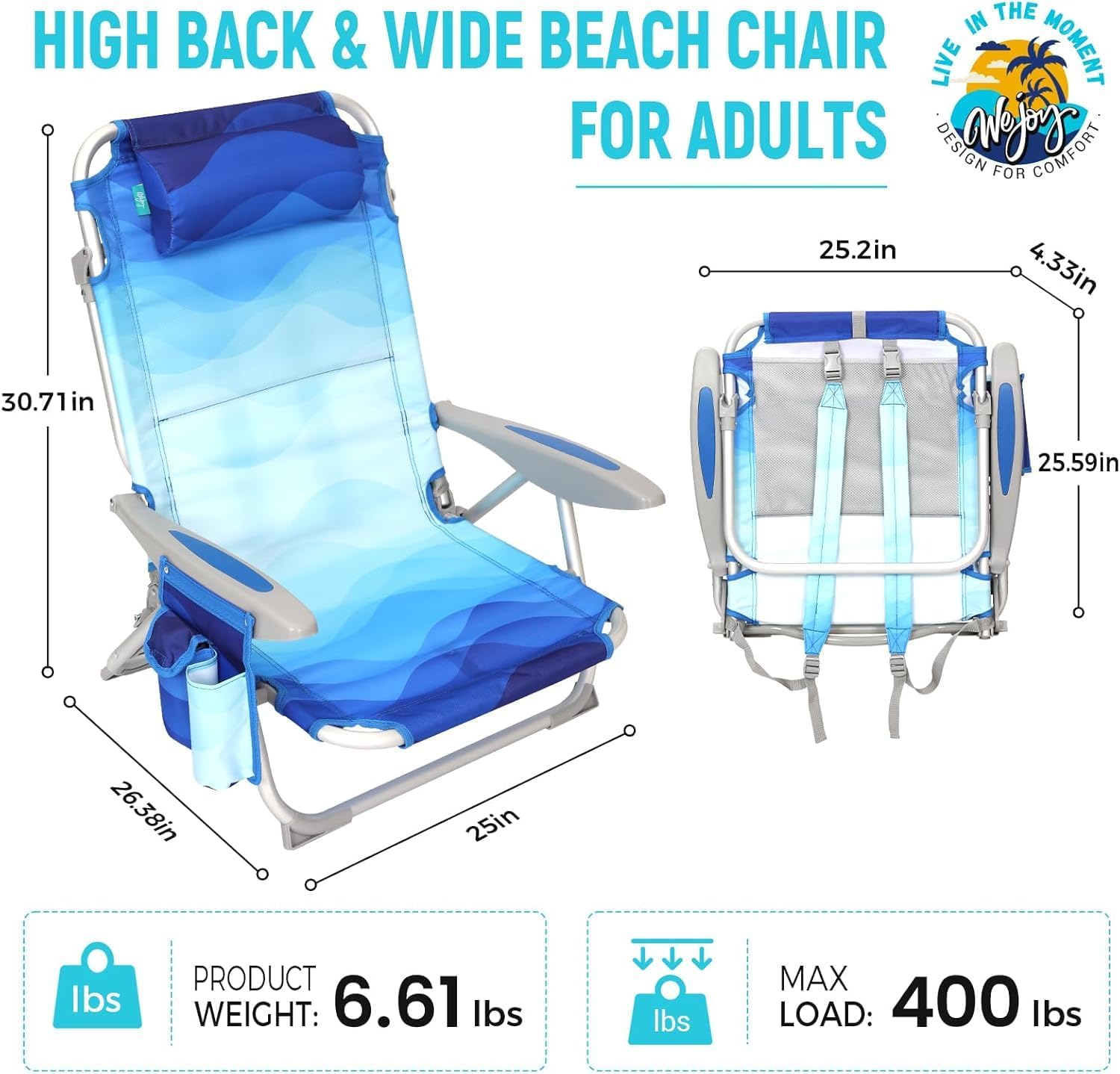 Blue Pattern Adjustable Beach Chair Folding Reclining Seat