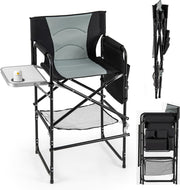 Tall Folding Directors Chair with Side Table Footrest
