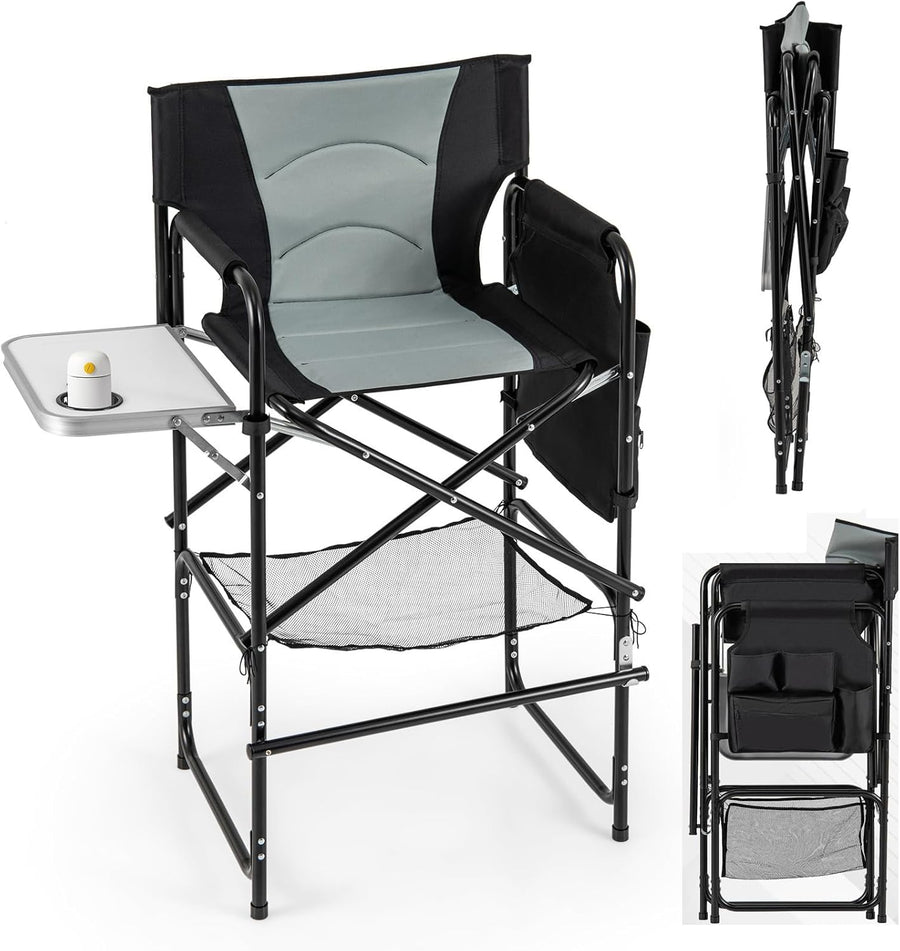Tall Folding Directors Chair with Side Table Footrest