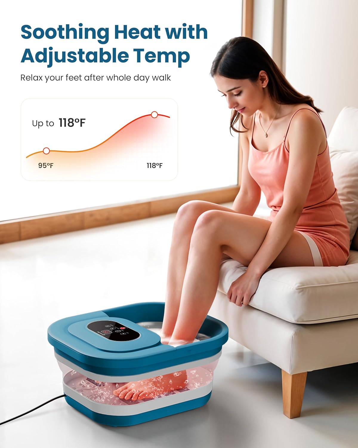 Foldable Heated Foot Spa Bath Bubble Massage Rollers Timer