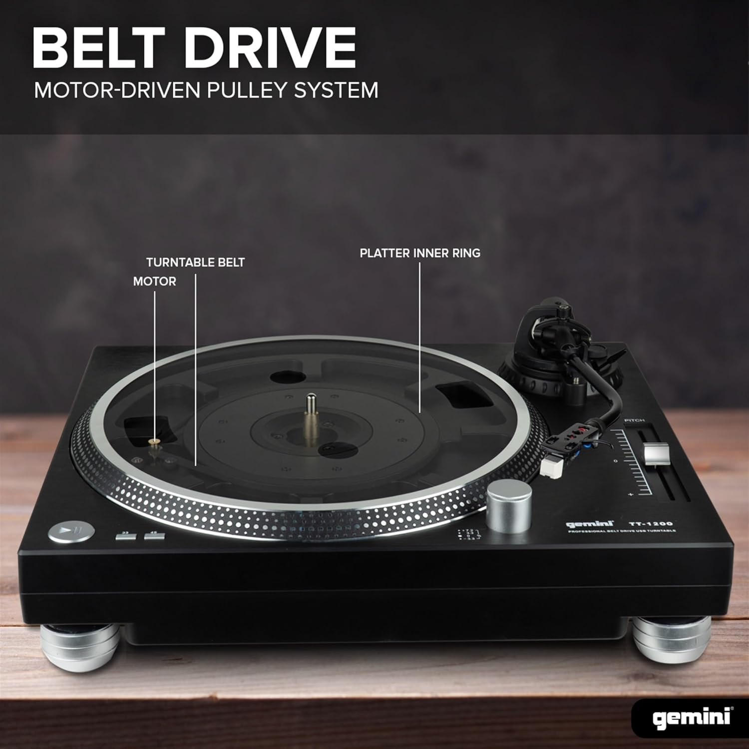 DJ Belt Drive Turntable USB MP3 Recording 2 Speed Black