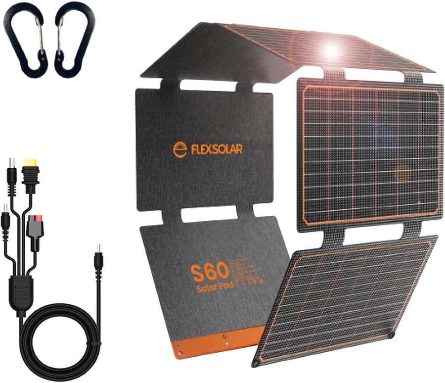 60W Foldable Solar Panel Charger USB-C USB-A Portable Camping
