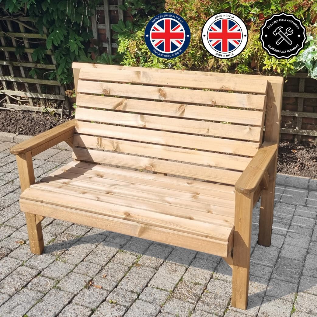 Wooden Garden Bench 2 Seater Redwood Outdoor Patio Bench Fully Assembled