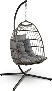 Foldable Hanging Egg Chair With Stand Cushion Deep Grey