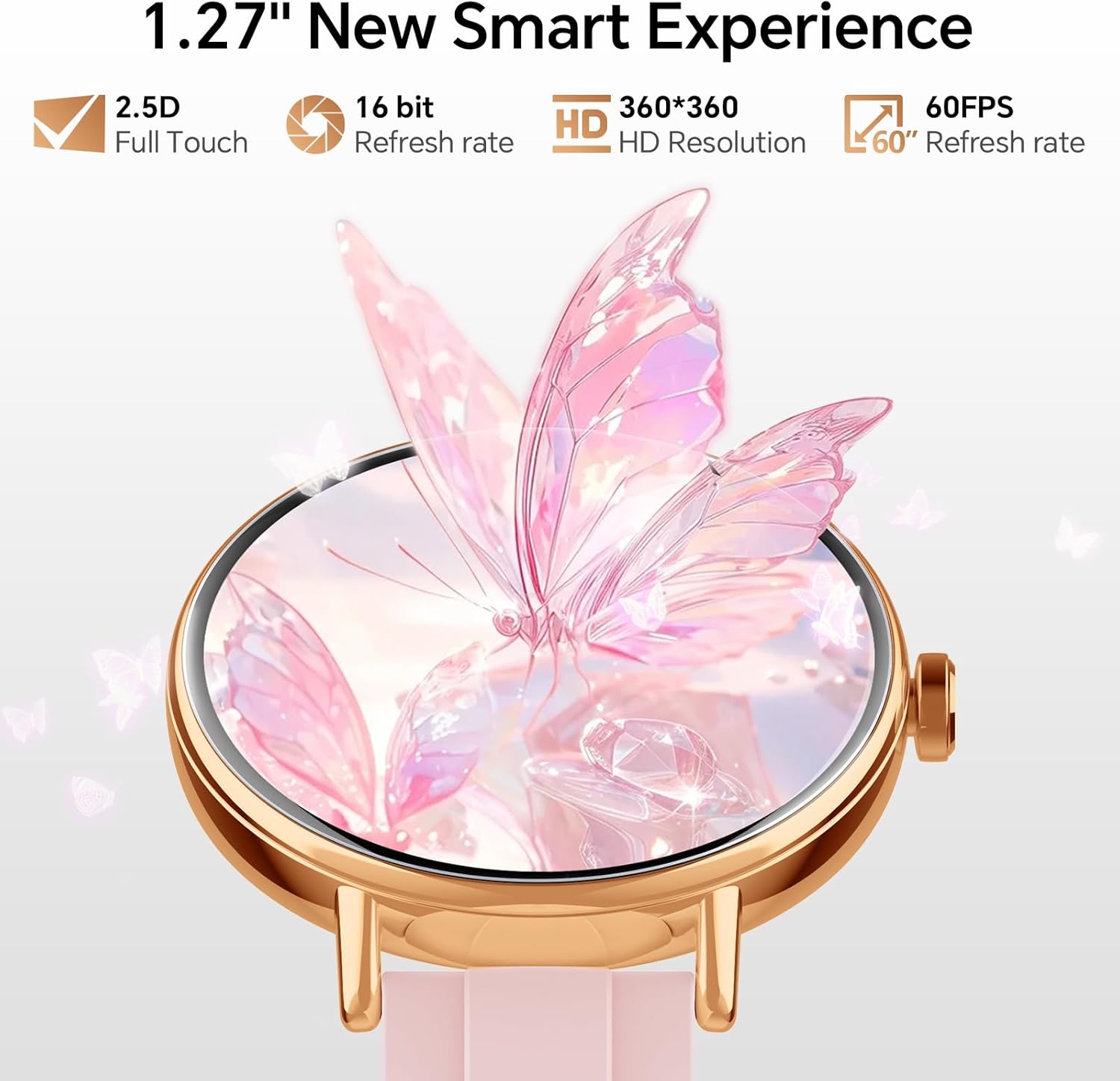 Womens Round Smart Watch Bluetooth Call Pink