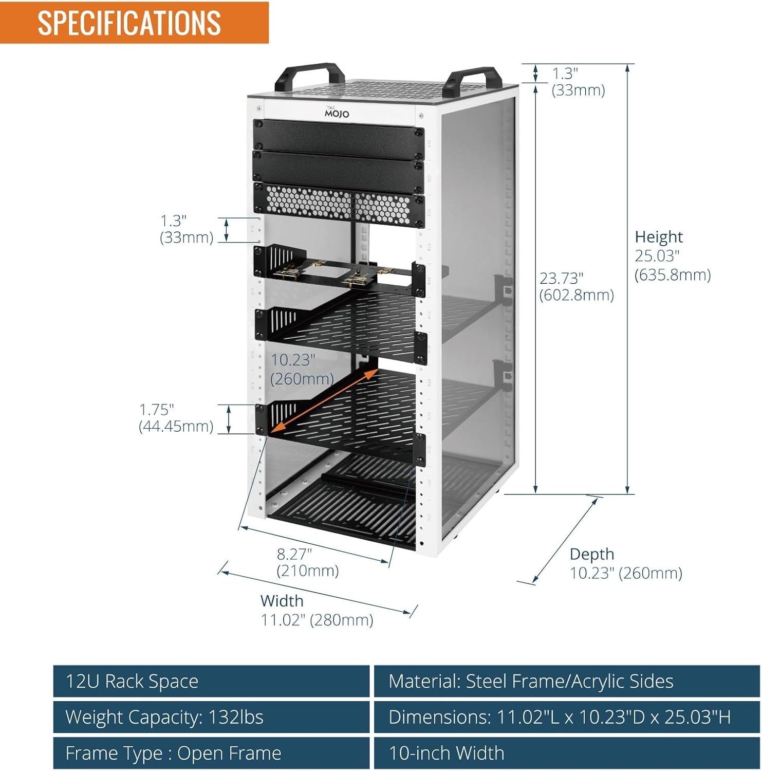 12U 10 Inch Mini Server Rack White with Shelves Panels