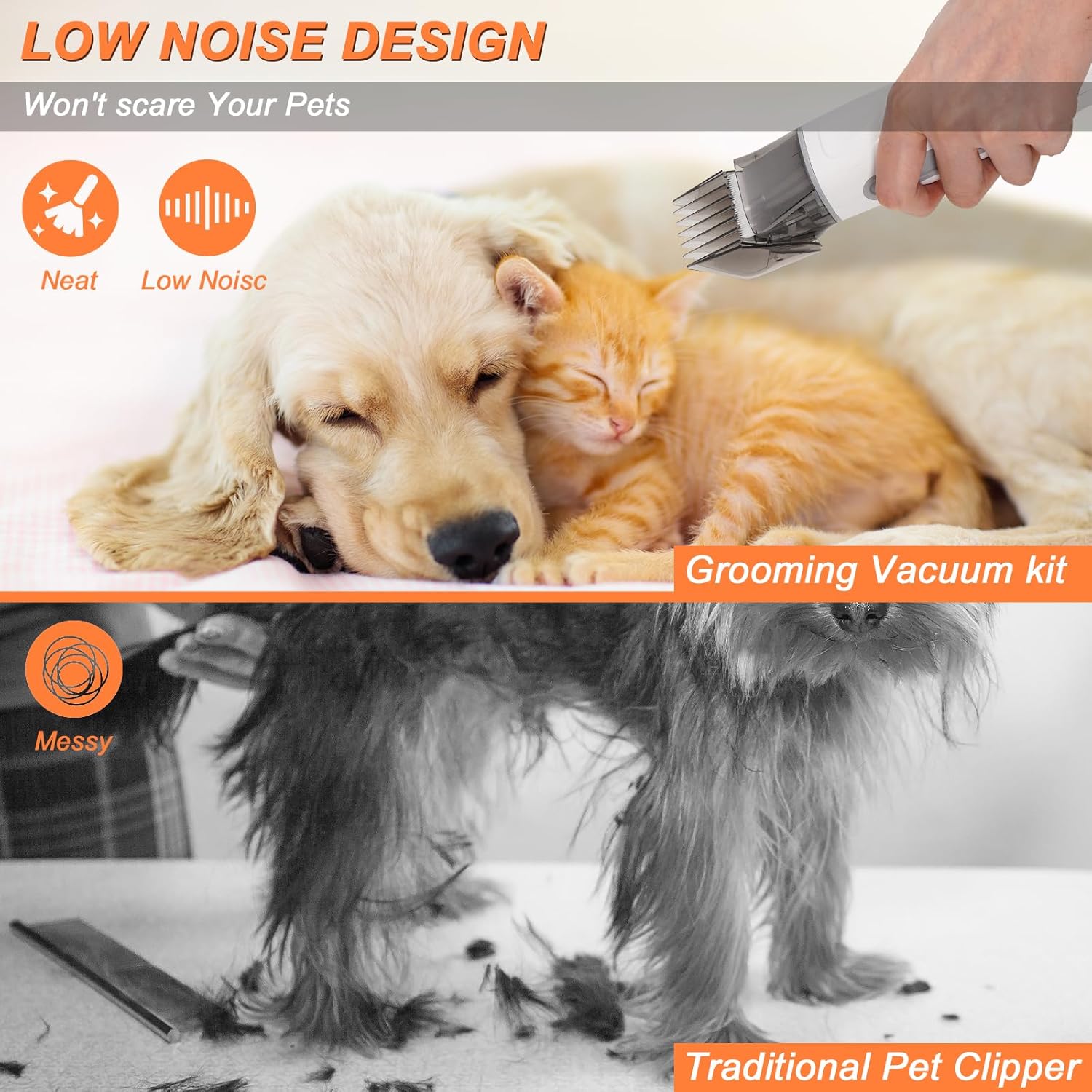 Pet Grooming Vacuum Kit 10 Tools Clipper Nail Grinder 2L White