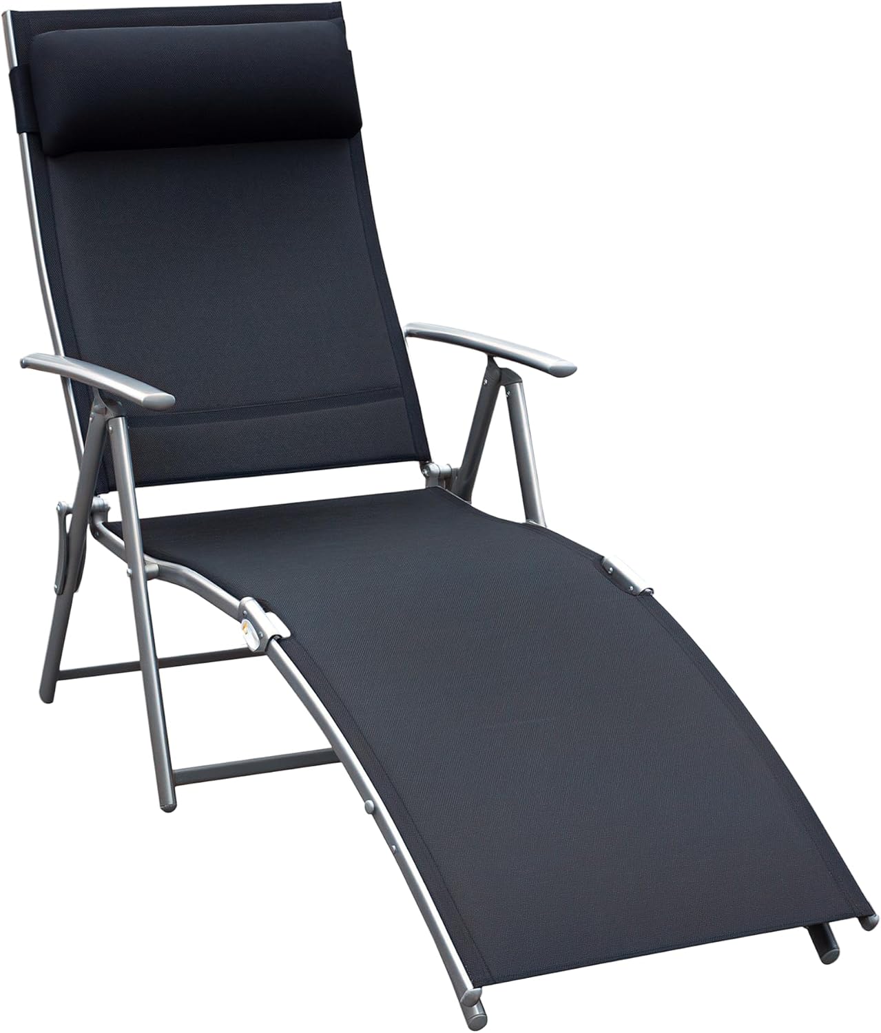 Heavy Duty Folding Sun Lounger 7 Level Recliner Black