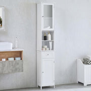 Tall Mirrored Bathroom Storage Cabinet White Drawer Unit