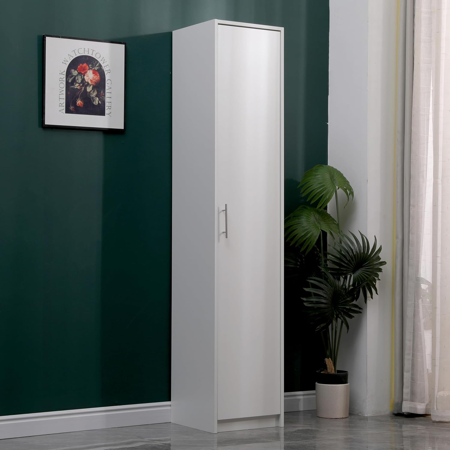 Tall Slim Storage Cabinet Black 1 Door 3 Shelf Unit