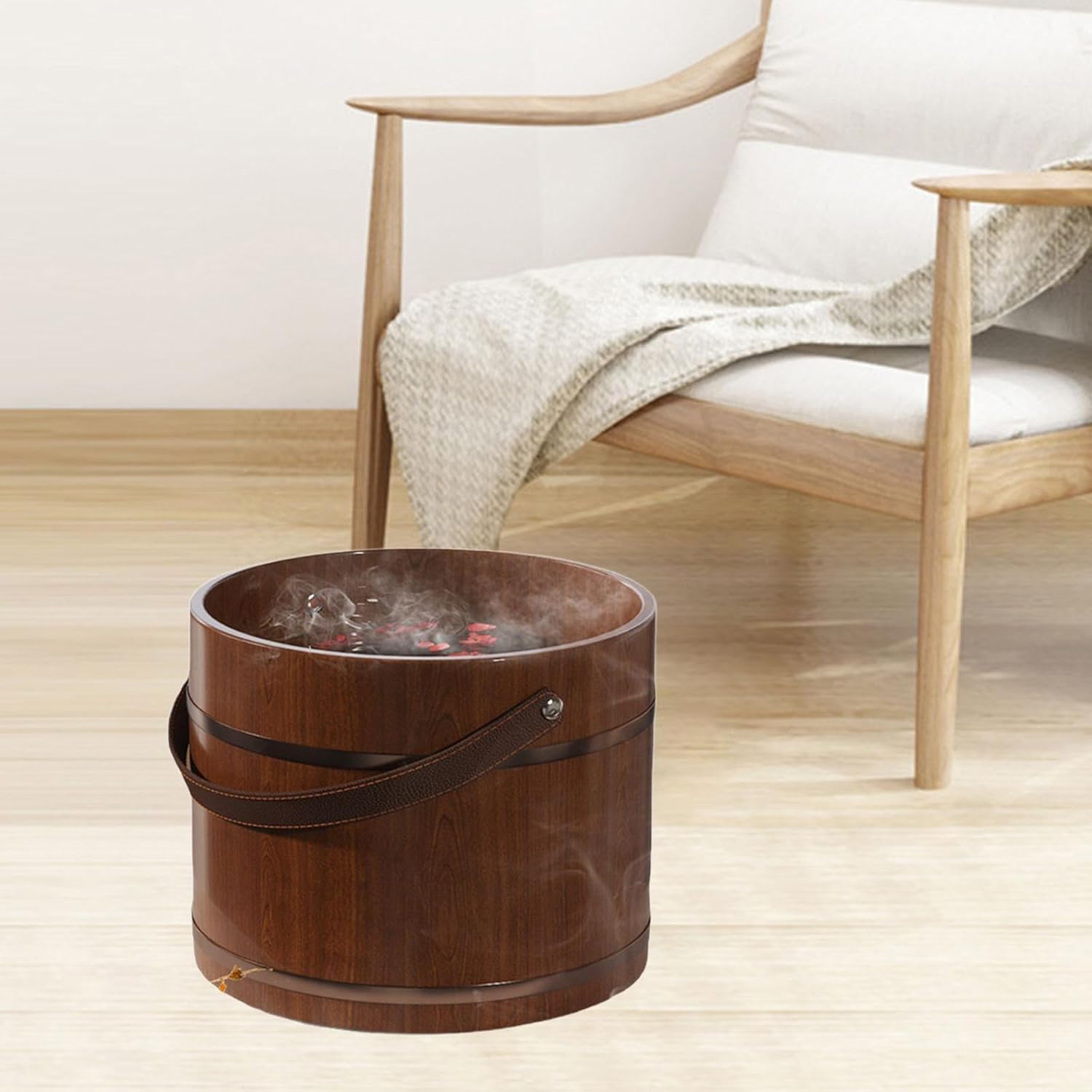 Wooden Foot Bath Tub Soak Basin Pedicure Spa Bucket Handle