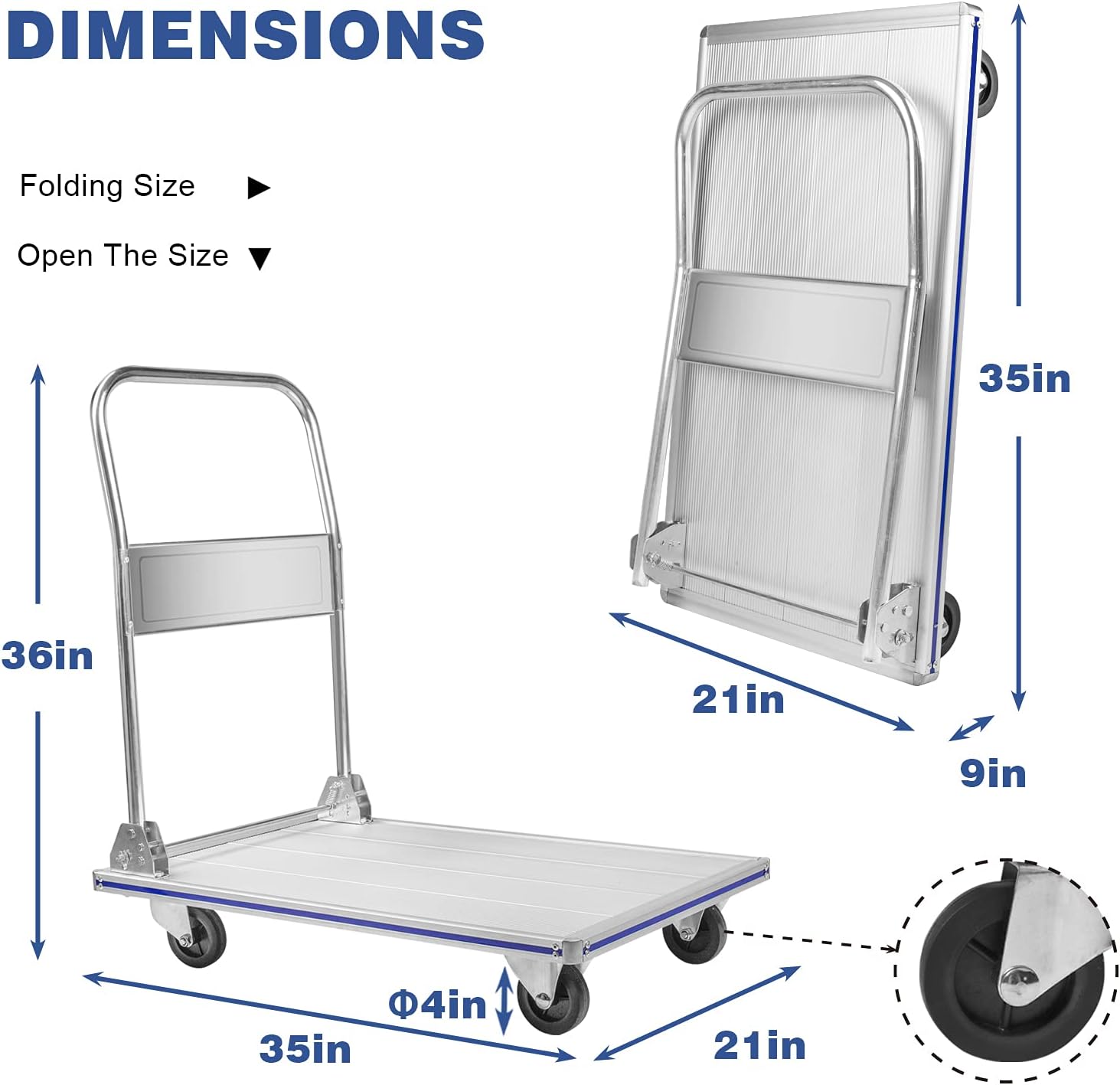 400KG Folding Aluminium Platform Trolley Heavy Duty Push Cart