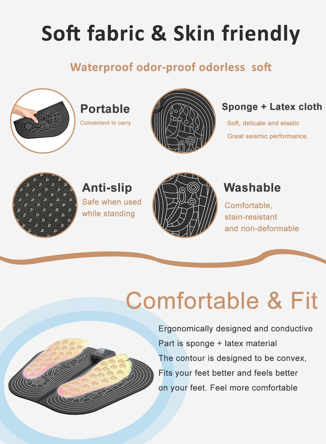 EMS Foot Massager Mat Rechargeable Remote 8 Modes 30 Levels
