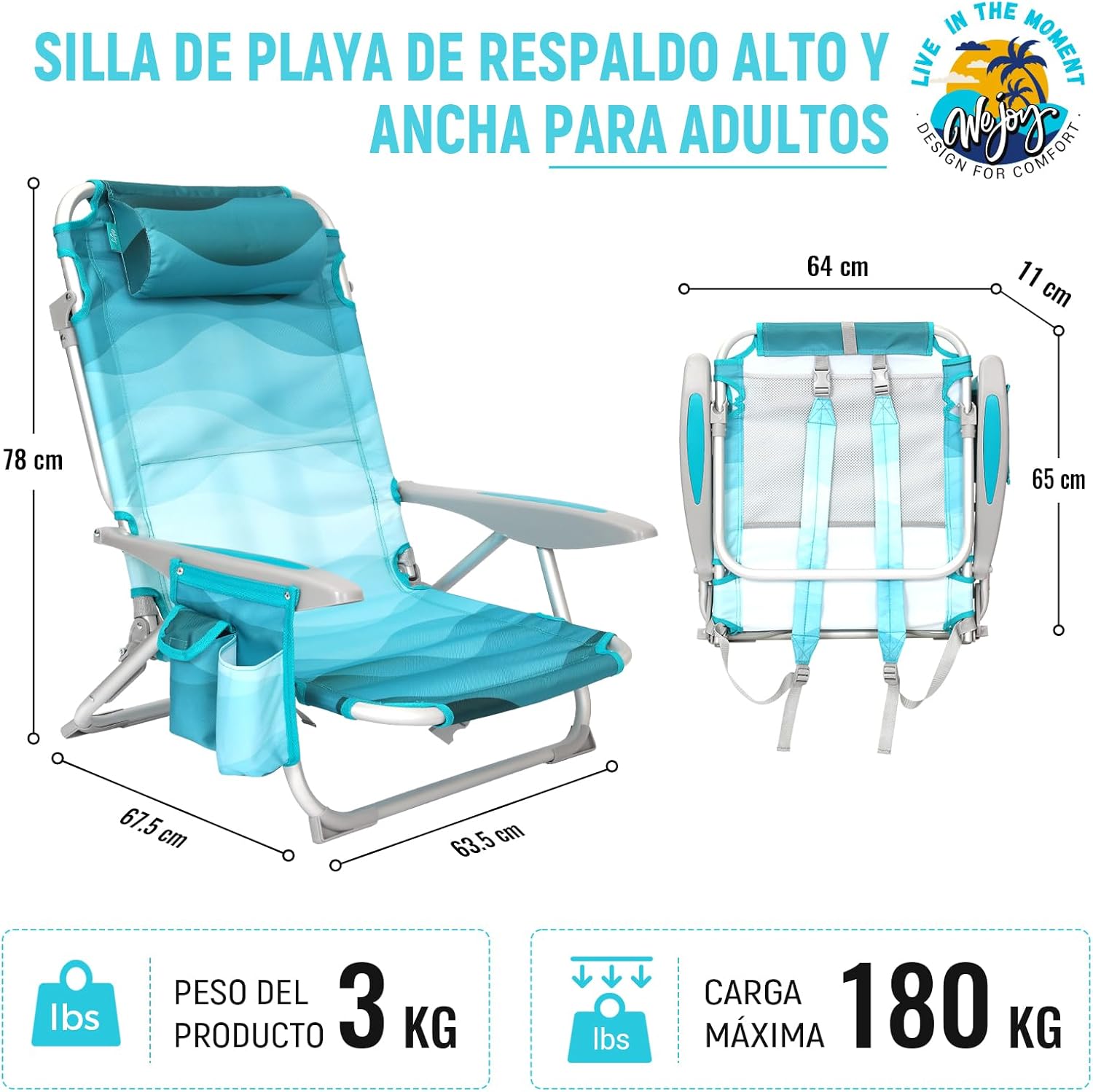 Cyan Pattern Adjustable Beach Chair Folding Reclining Seat