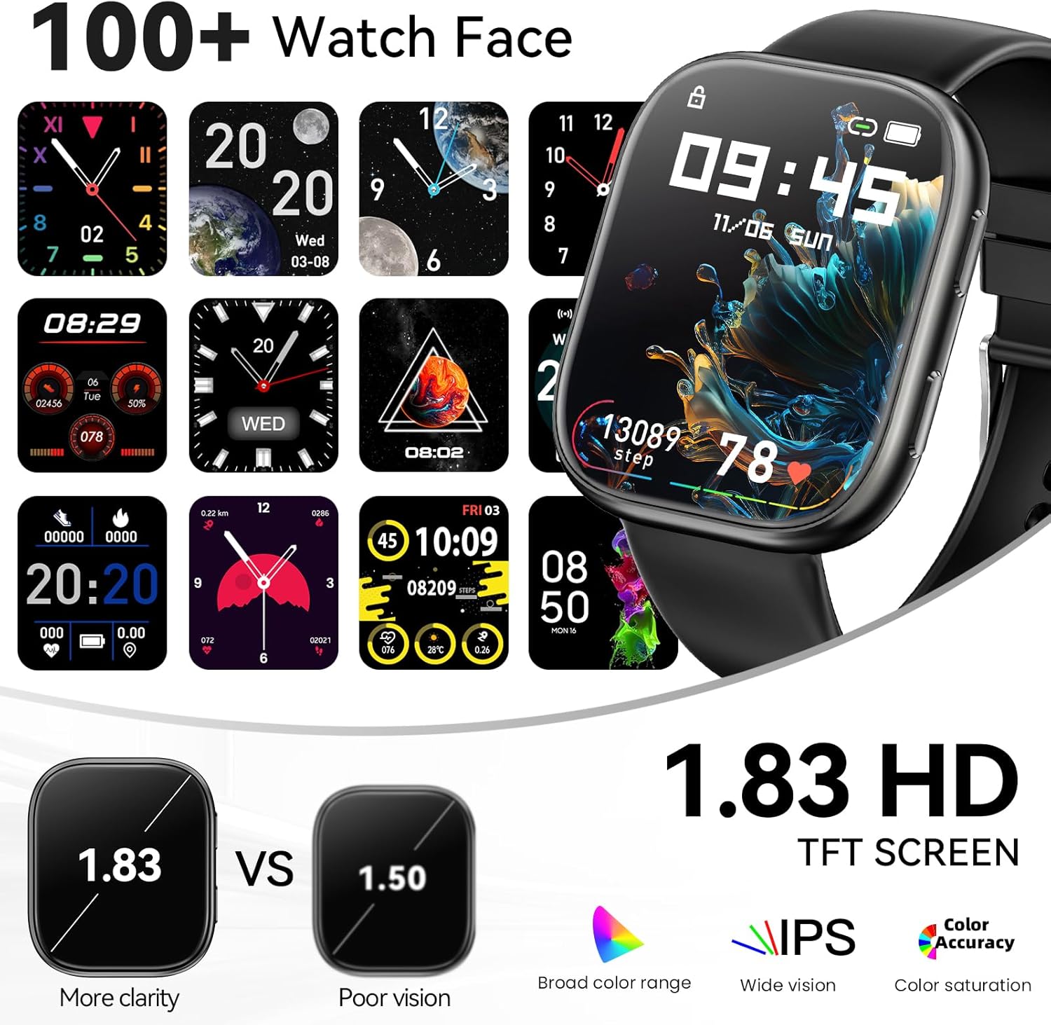 HD Smart Watch Bluetooth Call Fitness Tracker Heart Rate Sleep Monitor