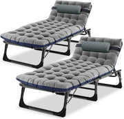 Set of 2 Oversized Folding Sun Lounger Beds Grey