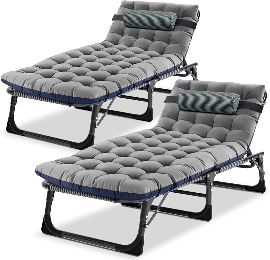 Set of 2 Oversized Folding Sun Lounger Beds Grey