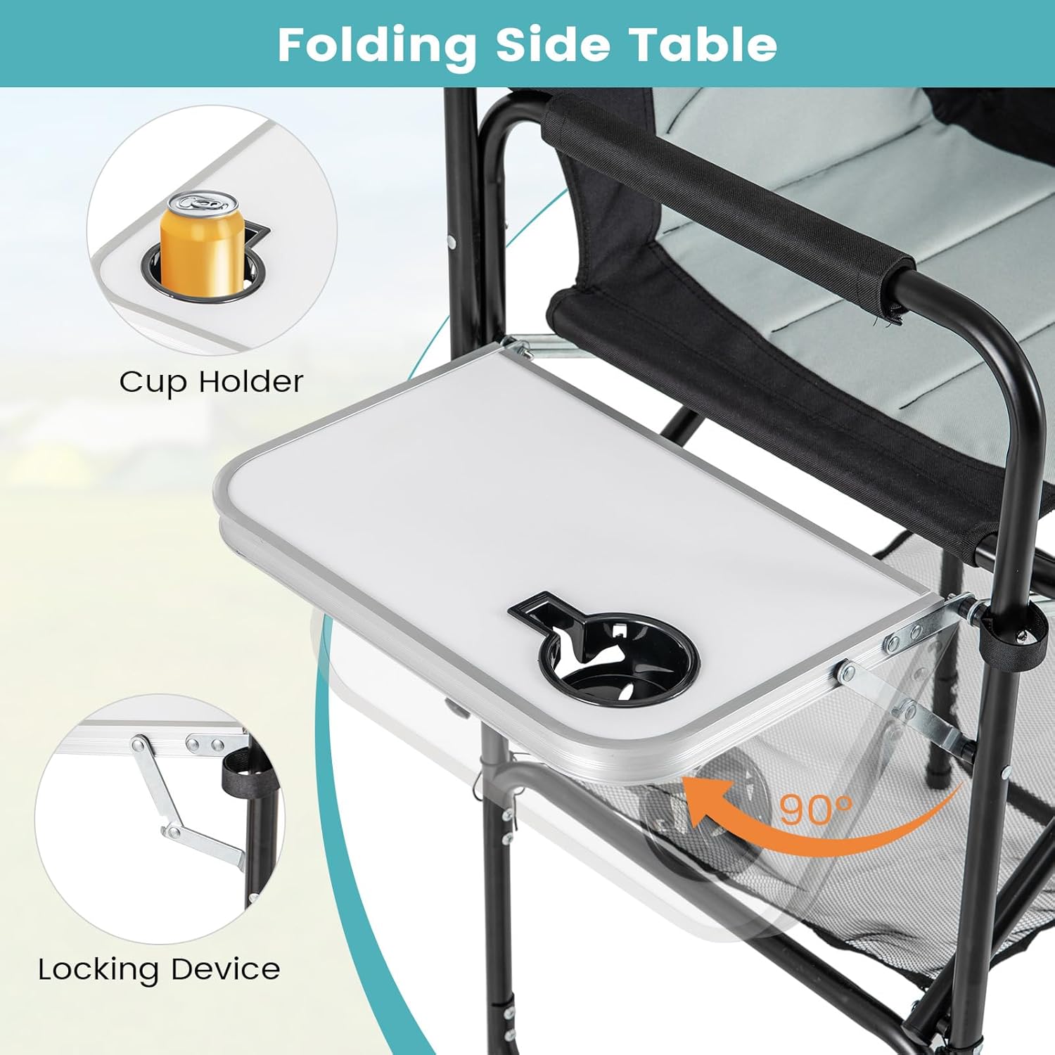 Tall Folding Directors Chair with Side Table Footrest