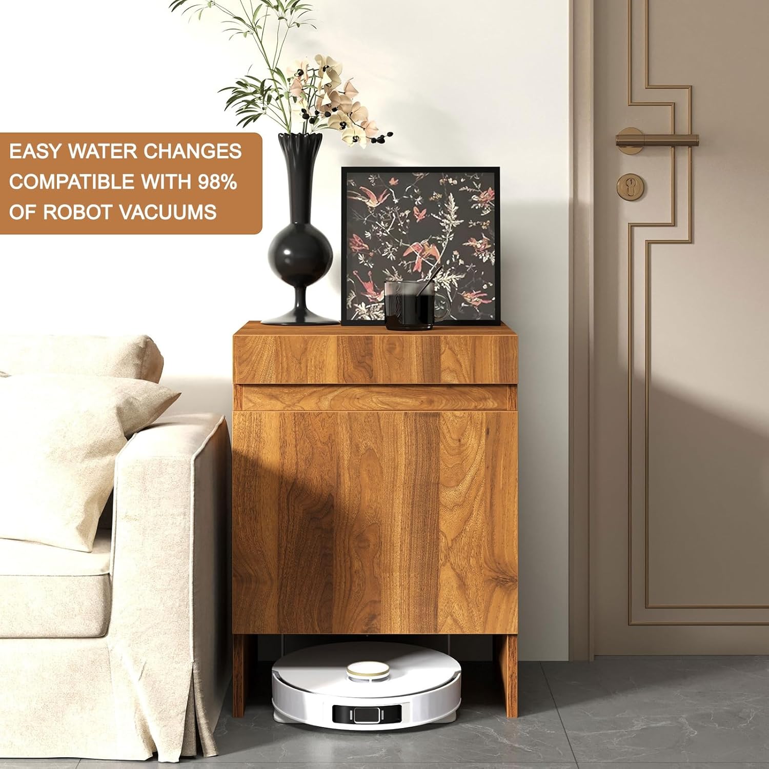 Robot Vacuum Storage Cabinet Grey Side Table Pull Out Shelf