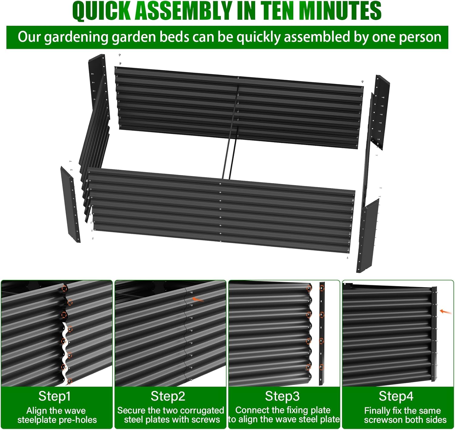 Large Metal Raised Garden Bed 183cm Black Steel Planter