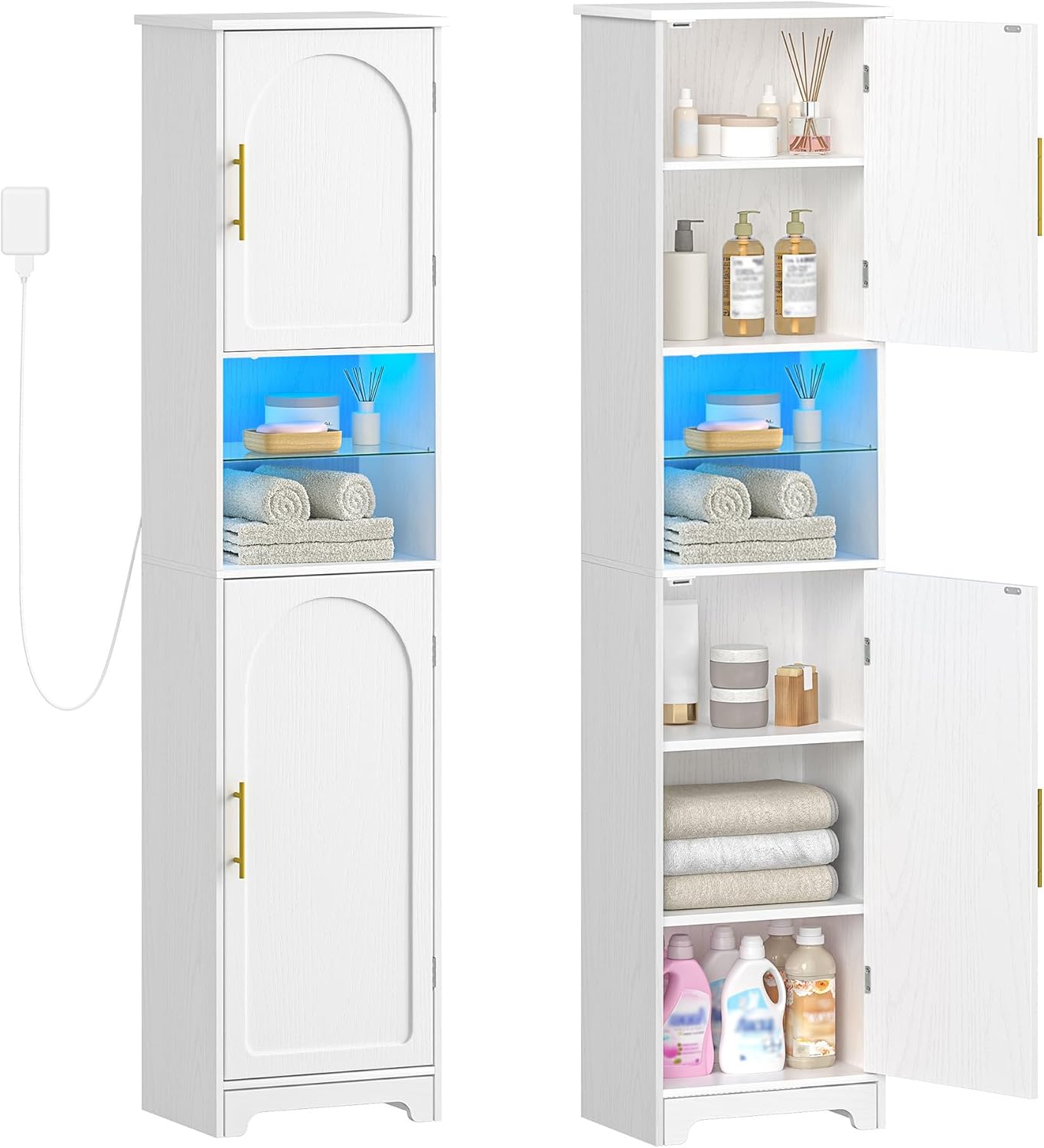 LED Tall Bathroom Storage Cabinet 2 Door White 170cm