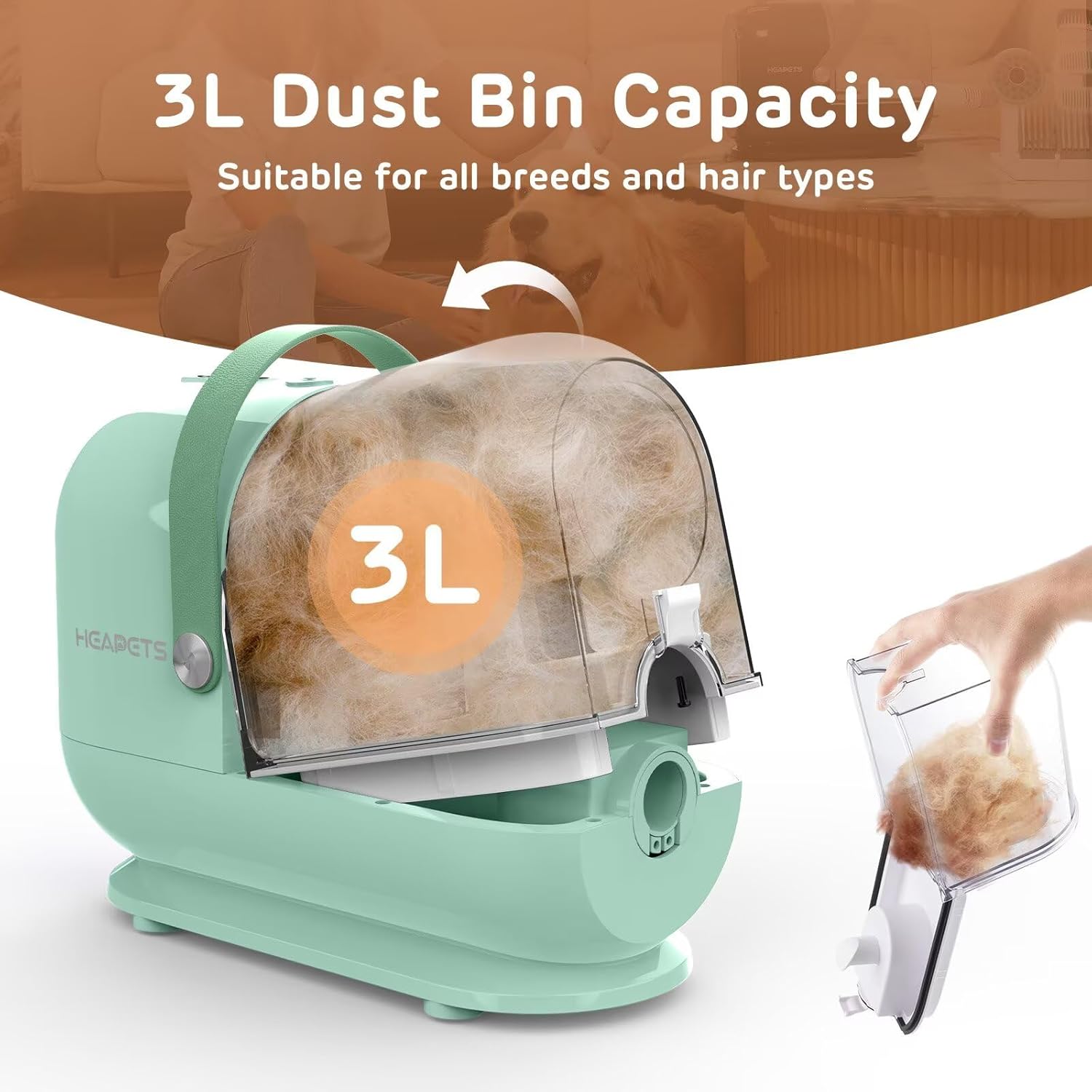 Dog Grooming Vacuum 3L 7 Tool Low Noise Clipper Green