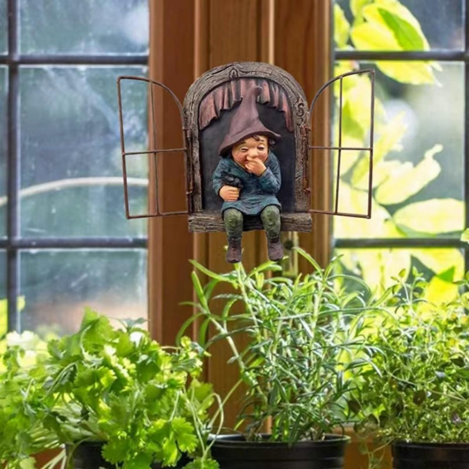 Tree Hugger Gnome Statue Hanging Elf Garden Decor Patio Lawn