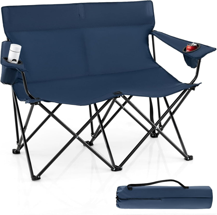 Double Camping Loveseat Chair 300KG Foldable Blue