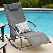 Garden Rocking Sun Lounger Recliner with Pillow Grey