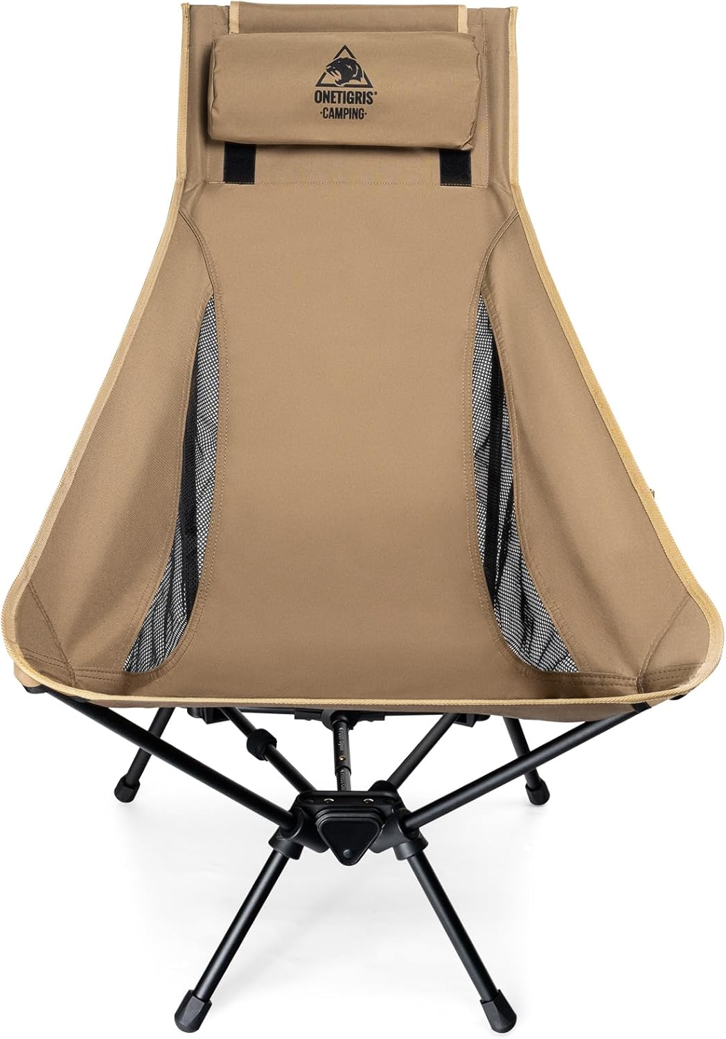 High Back Camping Chair with Pillow 150kg Brown