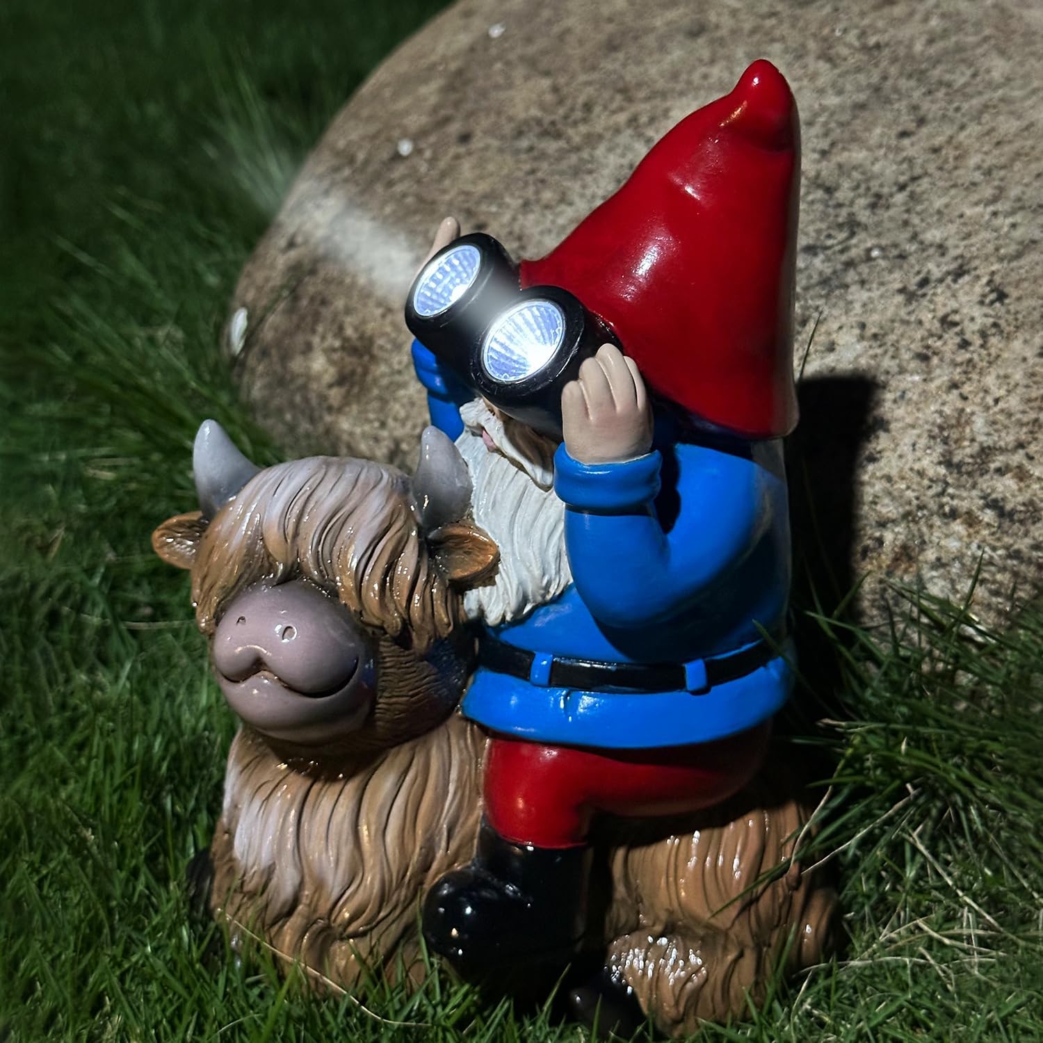 Solar Highland Cow Gnome Garden Statue LED Light Outdoor Decor