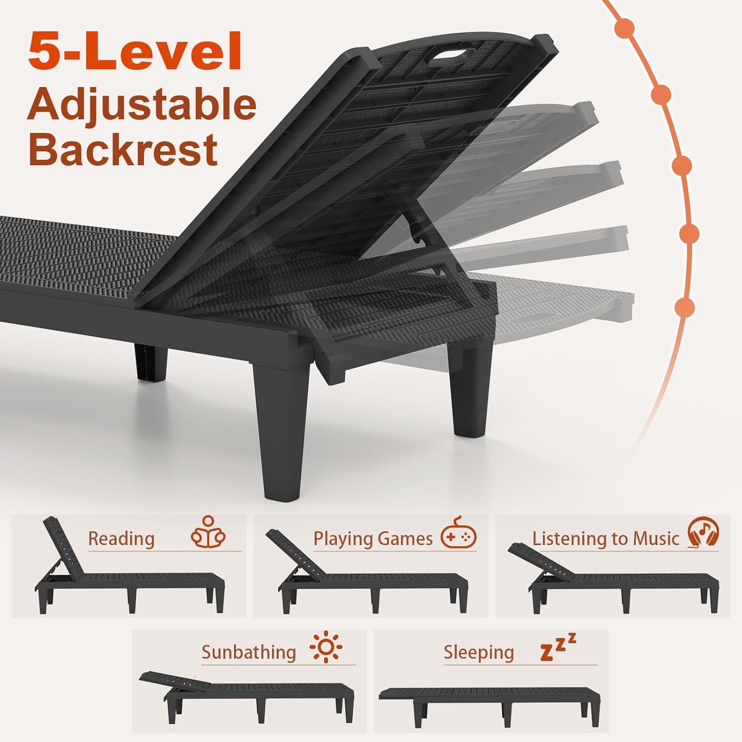Set of 2 Rattan Style Sun Loungers Black 5 Level