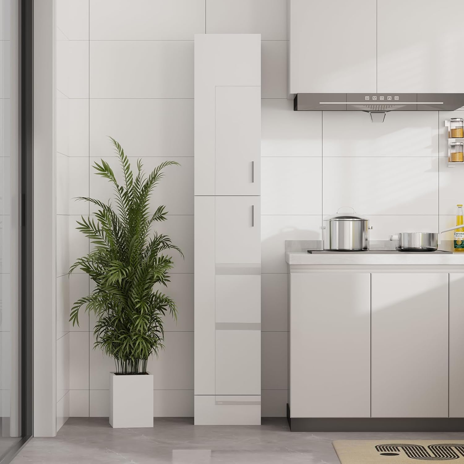 High Gloss Tall Corner Cabinet White 4 Shelf Unit