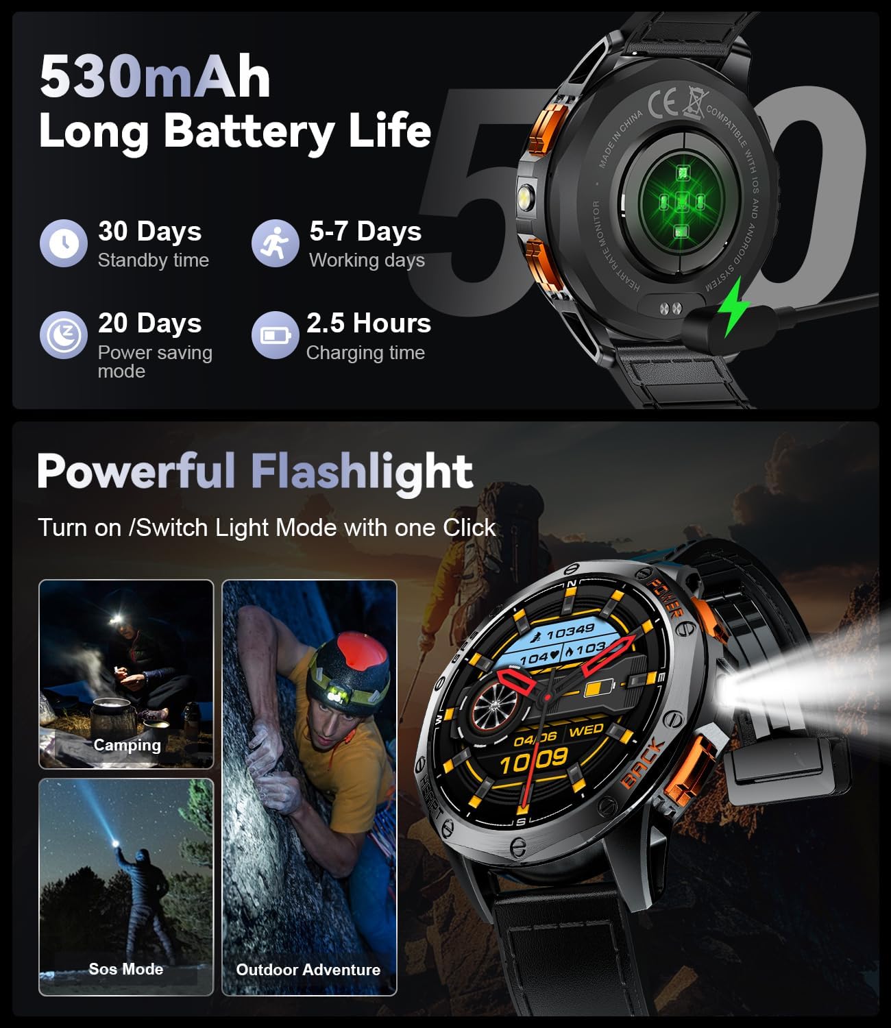 Mens GPS Smart Watch AMOLED Bluetooth Call Leather