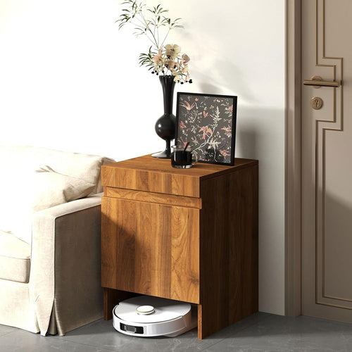 Robot Vacuum Storage Cabinet Walnut Side Table Pull Out Shelf